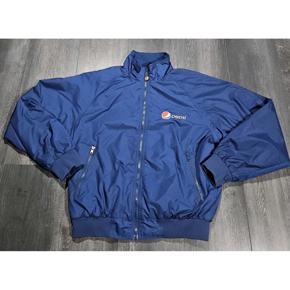 Vintage Pepsi Aramark Bomber Jacket Adult M Blue Fleece Lined 90s Y2K Full Zip